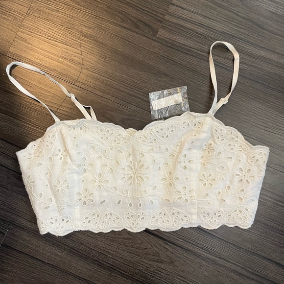 Madewell Eyelet Linen Blend Crop Tank Top NWT - Picture 3 of 5